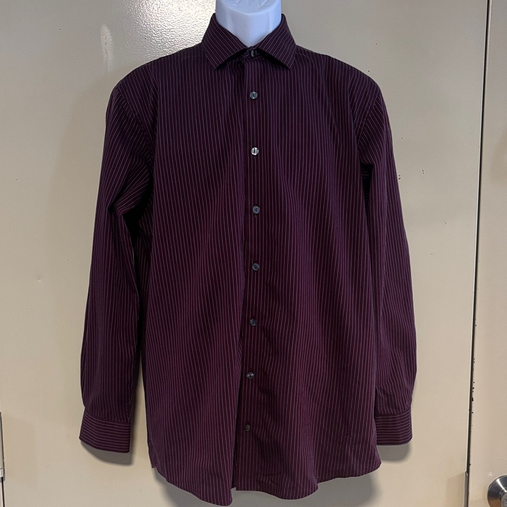 Kenneth Cole Men's Burgundy Striped Shirt